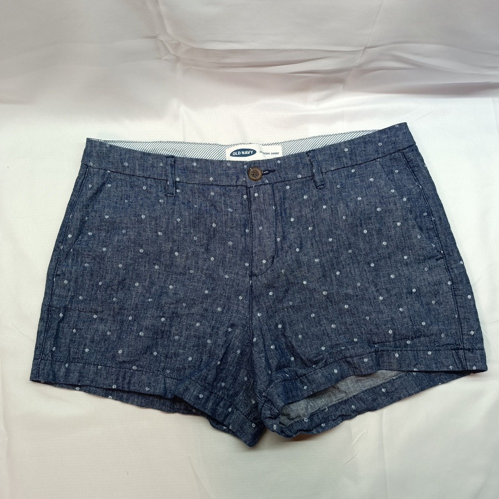 Old Navy Everyday Shorts Blue Polka Dot‎ Chambray Linen Cotton Womens 8 Beach